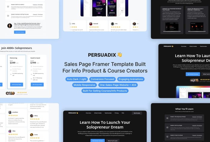 Persuadix — Saas Website - Your digital persuasion blueprint. Persuadix is the ultimate Framer sales page template for creators, digital entrepreneurs, or solopreneurs to elevate your info product or digital course sales!