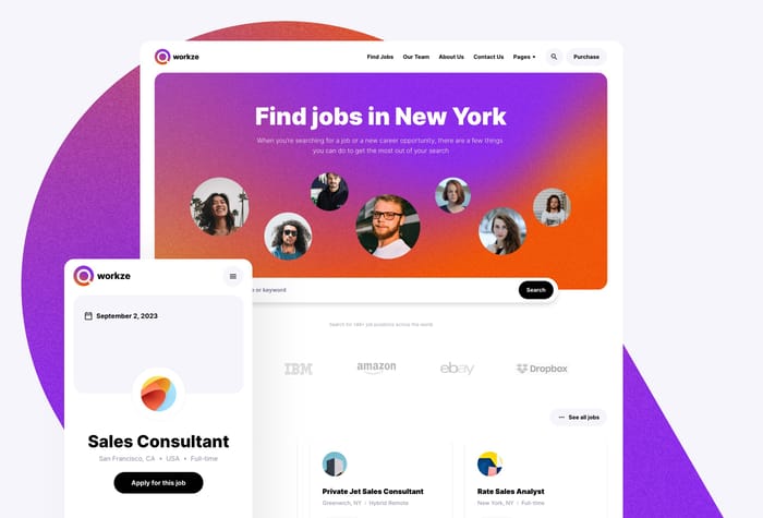 Workze — Job Board Template - Workze is a multipurpose job board template made with Framer. Post a job or find an employee with our no-code job board theme.