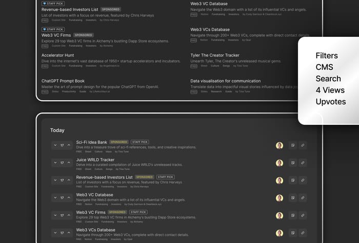 Curate —  Content Curators Website - Curators, Meet Your Platform 📚: Easily publish &amp; connect with your audience. Search, filter &amp; switch views effortlessly. Manage via Google Sheets. Relish the sleek dark mode &amp; responsive design. And, quietly generate leads with our subtle forms. Designed simple, for the sophisticated curator.