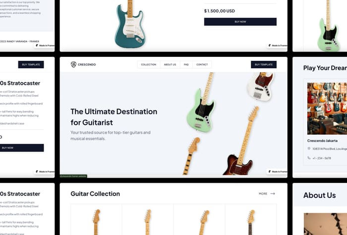 Crescendo – Guitar Business Website - Elevate Your Guitar Retail Business With Crescendo
Introducing the Crescendo Guitar Store Website Template – the ultimate digital platform designed to harmonize your guitar retail business with the online world. 