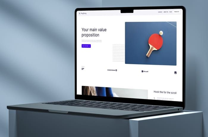 PingPong — The ultimate product microsite - Straight-forward text placeholders guidance for headlines, texts and call-to-actions on buttons will help you to communicate the whole story and explain the value proposition of your solution.