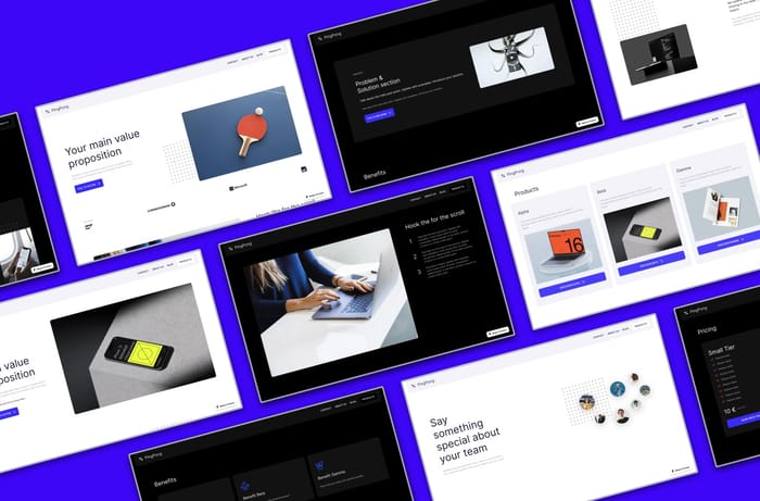 PingPong — The ultimate product microsite - Straight-forward text placeholders guidance for headlines, texts and call-to-actions on buttons will help you to communicate the whole story and explain the value proposition of your solution.