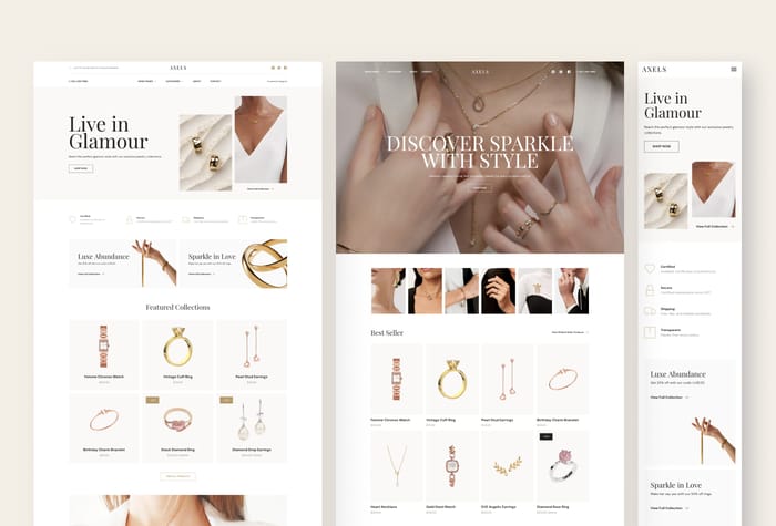 Axels — Jewelry e-commerce Website - Bring simple elegance to your jewelry e-commerce using Axels, the minimalist jewelry e-commerce website Framer template.