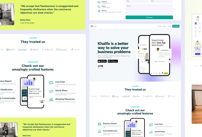 Khalifa — landing Page - Khalifa is a sleek and modern landing page template designed for mobile app owners and SaaS start-ups. The template have multiple different pages and contains multiple components.