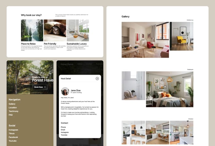 LuxuryVilla — Property Website - This template primarily caters to property owners who list their properties on online travel platforms such as Airbnb and Booking.com. It serves as a one-page landing page designed to enhance property owners' ability to reach potential customers and increase awareness of their accommodations.