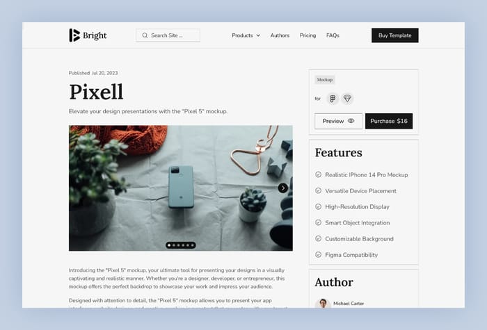 Bright — Ecommerce for digital products - Exquisite Multi-Author Ecommerce Store Framer template tailored for showcasing and selling digital creations from multiple creators. Designed with a focus on seamless user experiences and modern aesthetics, 'Bright' empowers creators to effortlessly present their range of digital products.