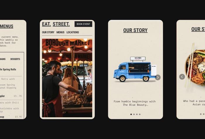 EatStreet — Food Vendor Landing Page - A minimal and stylish landing page template for a street food vendor, or small restaurant, to launch a new venture. Comes with CMS driven menu listings.
