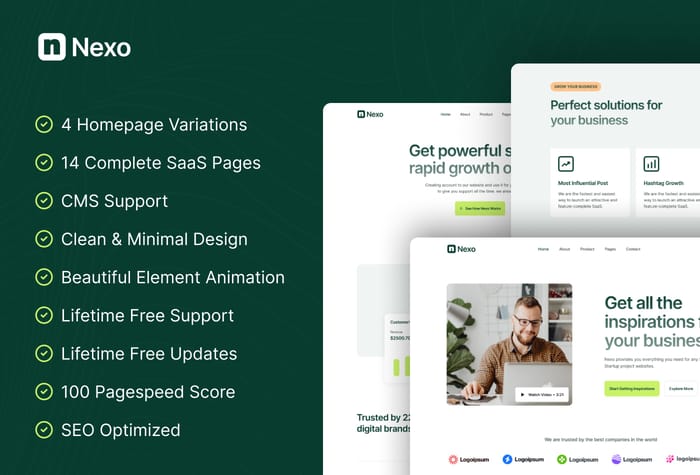 Nexo — SaaS Website Template - Nexo is a high-quality multi-layout Framer template designed for SaaS websites. We understand the need of a modern SaaS website. That's the reason we have crafted 14 unique pages that are necessary for any SaaS website. Now you can launch your website in Framer within a day.