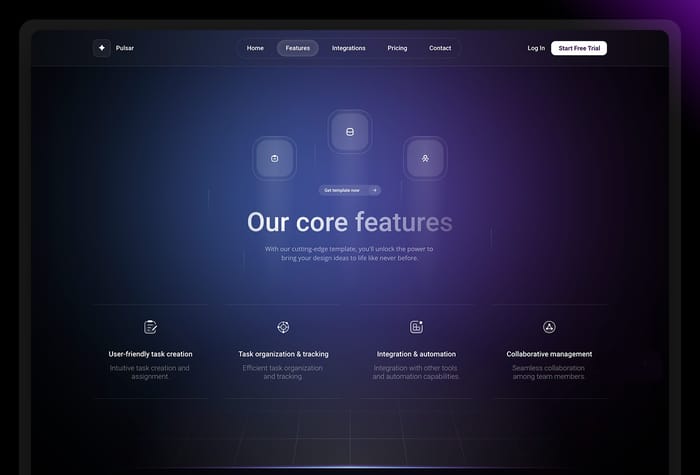 Pulsar — SaaS Template - Pulsar - Framer template is a visually stunning and highly functional design crafted to meet the needs of software-as-a-service (SaaS) businesses. With its elegant and modern aesthetic, the template offers a seamless user experience that captivates visitors and showcases the value of your SaaS product.