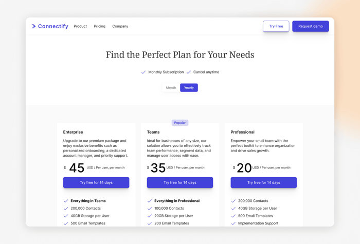 Connectify — CMR Business Template - Introducing Connectify, the Framer template tailored to give your startup or CMR business a contemporary advantage. With polished animations, a conversion-focused layout, and seamless customization options, it empowers you to make a stylish debut.
