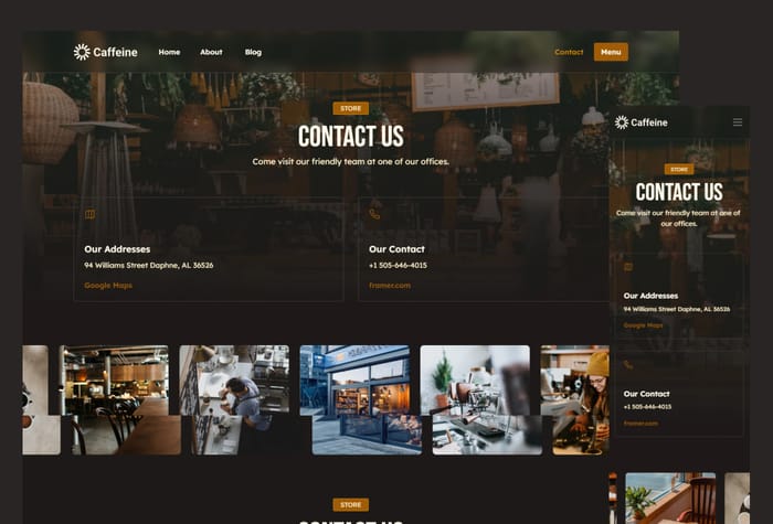 Caffeine — Cofee Shop Website - The template includes a dedicated section to display your menu, allowing customers to explore your wide range of coffee options, from rich and bold espressos to creamy lattes and refreshing cold brews. Each menu item is accompanied by enticing descriptions and captivating images, enticing customers to indulge in their favorite coffee delights.