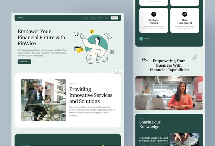 Finwise — Professional Framer Template - Finwise - a sleek and contemporary Framer template tailored to meet the needs of fintech companies, as well as both startups and established organisations operating in the financial sector. The template is made for Framer and is 100% customisable &amp; fully responsive to look beautiful on all devices.