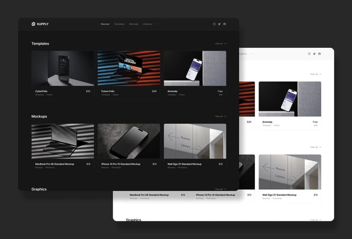 Supply — Sell digital products - Sell digital products directly in Framer powered by Lemon Squeezy with this Framer template. Supply was built with the intention to help designers, creatives and marketers to sell within Framer through a custom eCommerce solution powered by Lemonsqueezy, which offers the best user experience for checkout. It's pixel-perfect layout and minimalist style offers you a very high quality Framer template which will last for a long time. Thanks to the fast hosting, your visitors will experience a fast, seamless and fun shopping experience.