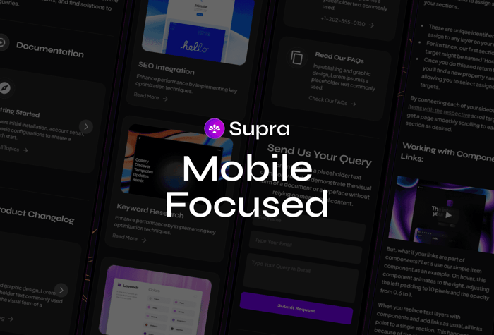 Supra — Documentation Website - Supra is a comprehensive Framer Template designed to help businesses organize their documentation, product changelog, and support hub efficiently. By combining documentation management, product changelog tracking, and support hub integration, Supra provides businesses with a comprehensive solution for organizing and managing their customer-facing information effectively. 
