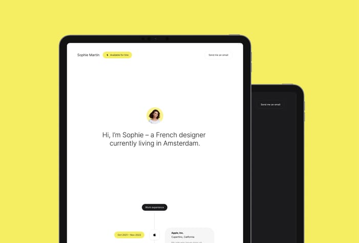SolideCV — CV Website - Introducing Solide CV, a Framer website template crafted for individuals on the quest for impactful online job applications. Tailored to serve as a dynamic digital curriculum vitae, Solide CV eliminates the need to attach a PDF resume to every email. 