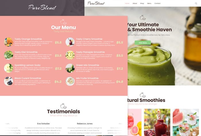 PureBlend —  E-commerce Website - Elevate your web design with PureBlend, a Framer e-commerce template for drink enthusiasts. Meticulously crafted, it seamlessly blends stunning visuals, intuitive navigation, and dynamic product implementation via Framer CMS.