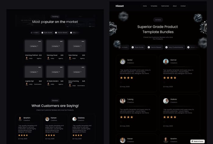 Hiaset — Portfolio Website - Hiaset Templates modern and professional Framer Template, perfect for showcasing your portfolio and selling digital products.