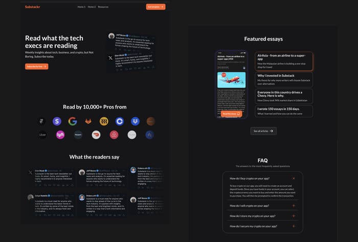 Substackr — Newsletter Website - Substackr is a Framer website template for Substack newsletters. Convert more visitors into subscribers, collect subscriptions straight into your Substack list, and sell digital products to your audience. 