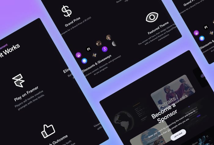 FramerBattles — Event Template - Enhance your web development with a dynamic Framer Tournament Landing Page. Tailored for showcasing events with precision, engage participants effortlessly and highlight key details. Perfect for event organizers seeking a polished, responsive landing page. 