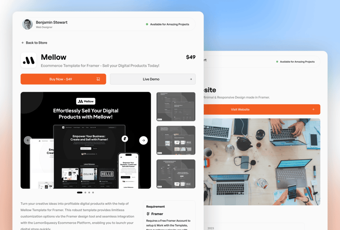 SleekFolio — Portfolio &amp; Ecommerce Template - SleekFolio is a stunning Template for Framer that offers a range of impressive features. With 9+ Pages, a Floating Navigation Bar, Stunning Ecommerce Features, and a Sleek &amp; Minimal Design, it's the perfect choice for showcasing and monetizing your creative endeavors. Experience a clean and minimalistic design with SleekFolio. 