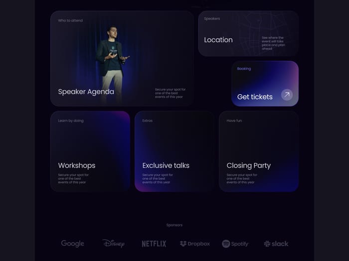 Evoconference — Events website - Evoconference is the one pager template for Entertaining companies aiming at striking their online presence with their events or conferences.
