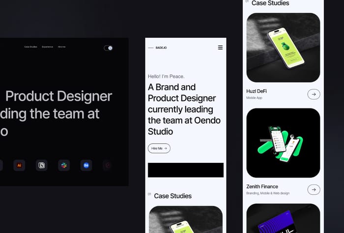 Badejo — Project Showcase Template - This template is your go-to for showcasing projects. Packed with day/night modes, custom cursors, and minimal animation – perfect for making a lasting impression on clients and hiring managers.