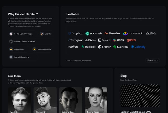 Builder — Capital Landing Page - The perfect gateway to the digital investment world has arrived. Presenting the exclusive Builder Capital landing page – your ticket to attracting builders and propelling your Web3 native VC fund to new heights!