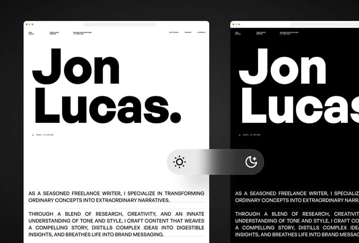 JustType — Writer Website - JustType is a typography-focused website template made for writers. It is designed for those looking to create a portfolio with just words. The template is a simple and clean landing page with elegant scroll animations that keep it interesting. It comes in 3 different colour theme options, each with a light and dark mode pairing. 
