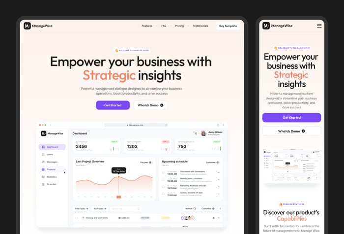 ManageWise — SaaS Product Landing Page - Manage Wise is a powerful Framer template which is perfect for management platforms and can be applied to any startup or SaaS product you require.