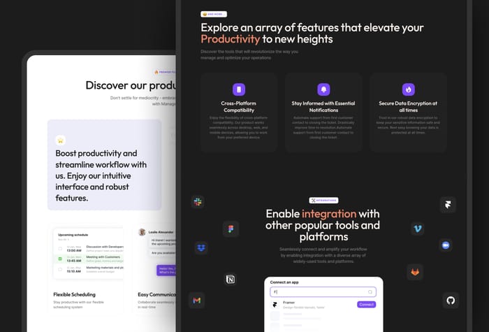 ManageWise — SaaS Product Landing Page - Manage Wise is a powerful Framer template which is perfect for management platforms and can be applied to any startup or SaaS product you require.