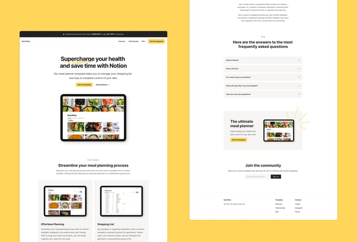 Notor —&nbsp;Notion Creator Template - Notor is a landing page template for Notion creators. Use this template to setup a custom landing page to promote and sell your Notion templates in minutes. Add your copy, images and integrate it with your Lemon Squeezy or Gumroad shop. Connect it to a domain to use as a website or add it as a page to your existing Framer website. Also featuring the new Input component and scribbles.