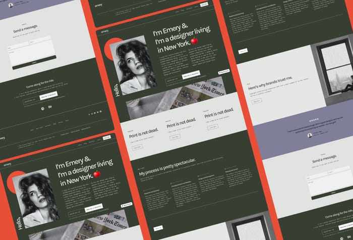 Emery — Portfolio Template - Emery Portfolio Template is a Portfolio Template for Designers and Creatives. Creatives can showcase their work, market themselves, and break down their creative process. The template includes an about page, portfolio page, blog pages, and contact section.