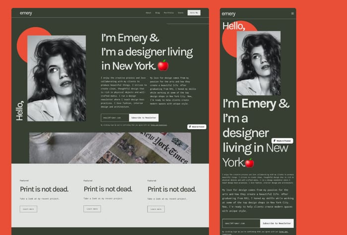 Emery — Portfolio Template - Emery Portfolio Template is a Portfolio Template for Designers and Creatives. Creatives can showcase their work, market themselves, and break down their creative process. The template includes an about page, portfolio page, blog pages, and contact section.