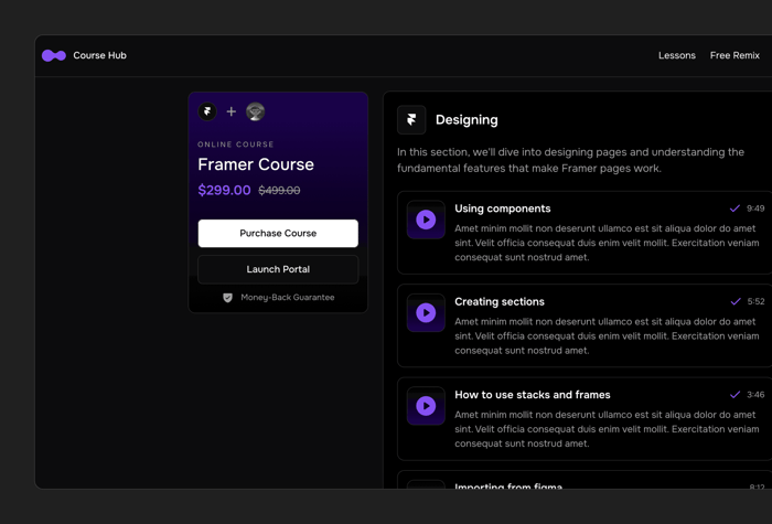 CourseHub — Course Template - Perfect for educators and experts, this sleek online course template lets you share knowledge and monetize your skills. Start with free teaser lessons to captivate learners, then offer full course access for sale.