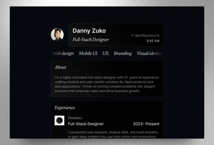 Vio — Resume Template - Turn your paper copy resume to a digital page. Show shots of your work, services and ventures. Includes a smooth scroll animation and a looping ticker.