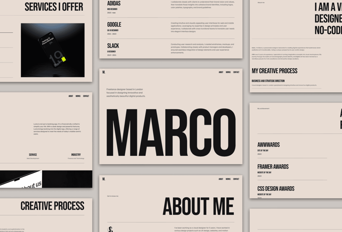 Marco — Portfolio Template - Introducing Marco: A Minimalist and Clean Framer Portfolio Website Template.
Designed with a minimalist, clean and modern, Marco offers a sophisticated platform to showcase your works with elegance and clarity.