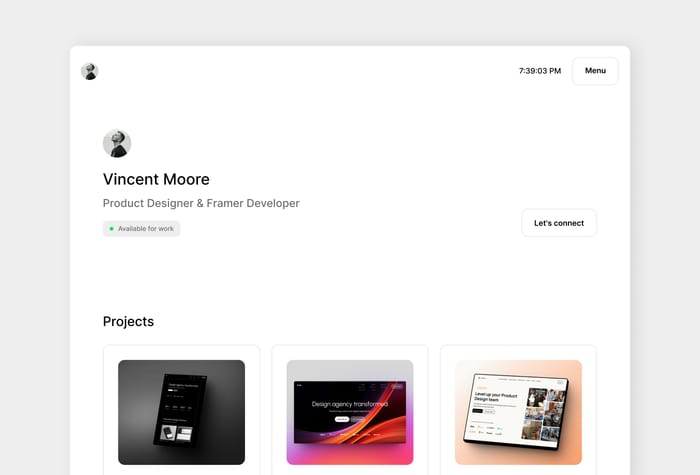 SimpleFolio — Portfolio Website - The perfect Framer template to help creative professionals quickly launch their portfolio website in a sleek and minimal style.