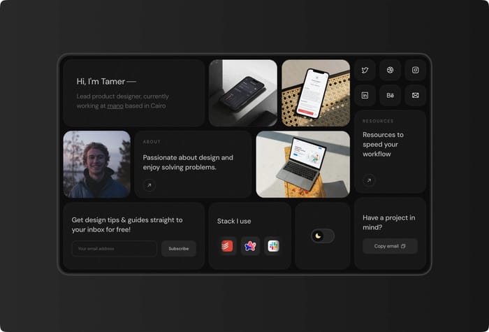 BentoX — Portfolio Template - BentoX is a portfolio template designed with a stunning &amp; trendy bento grid style made in Framer. It empowers you to create your online presence and proudly showcase your finest work.