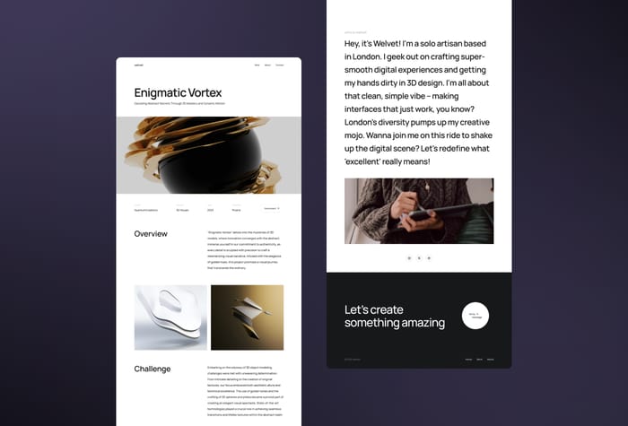 Welvet — Minimalist Portfolio - Meet Welvet, the perfect Framer template for designers, developers, freelancers, and artists. With its sleek, minimalist design, Welvet offers a stylish canvas to effortlessly showcase your creativity online.