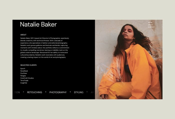 Natalie — Portfolio Template - Natalie is a portfolio template created with photographers, designers, and all other creatives in mind. With responsive, modern design and intuitive CMS functionality, Natalie ensures that managing your portfolio becomes effortless.