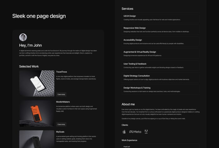 JOHN — Personal Portfolio Template - Showcase your work with style using this minimal one-page Framer portfolio template. Designed for professionals seeking a clean, intuitive layout. Perfect for designers, artists, and creatives.