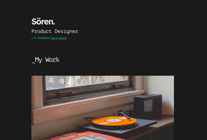 Sören — Resume Style Portfolio - Sören is a beautifully simple template in a resume style. I aimed to create something that is stripped back to allow the focus to be on the users work, with an easy way for potential clients to make contact.