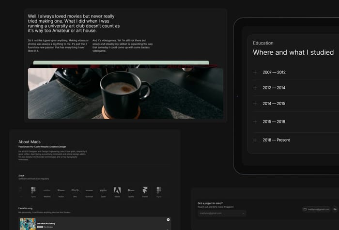 Madiyour — Personal Website - Madiyour is a very detailed personal website template that has a lot of personal sections like education, skills, achievements, favourite song etc.