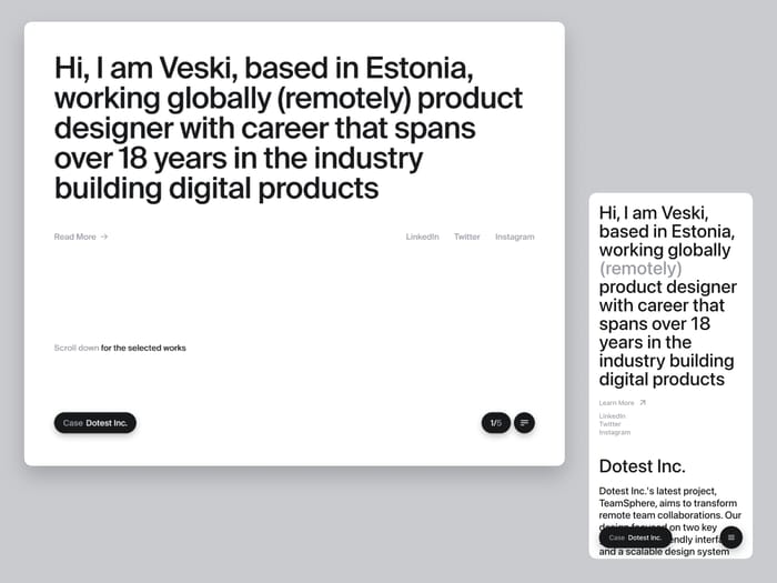 Veski — Portfolio Template - Introducing Veski a Framer template specifically crafted for solo, independent designers looking to make a lasting impression. This template prioritizes rapid introduction and engagement, enabling you to showcase your work and personality effortlessly. 