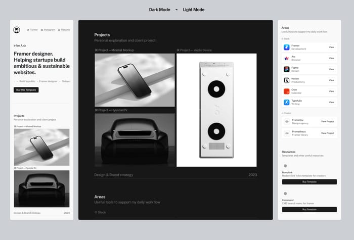Monolink — Minimalist Bio Website - Introducing Monolink, A minimalist Framer link-in-bio template designed to optimize your digital presence. Effortlessly organize projects, areas, resources, and archives using the PARA method.