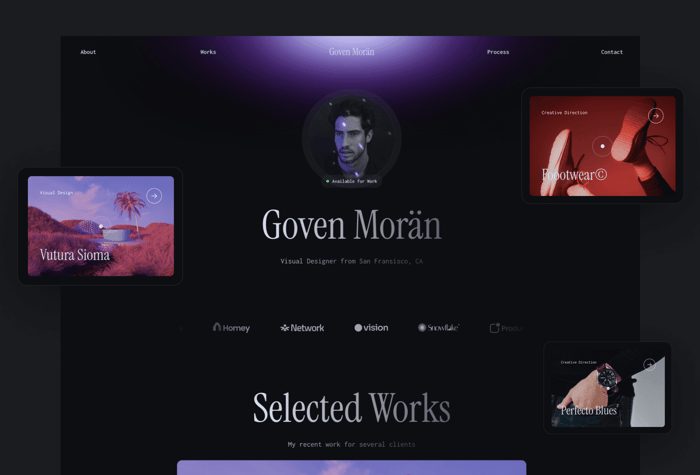Goven — Futuristic portfolio website - Goven is a CMS-based portfolio template with immersive portfolio cards and futuristic look and feel, it's good for creatives and professionals who want to showcase their work in amazing way.
