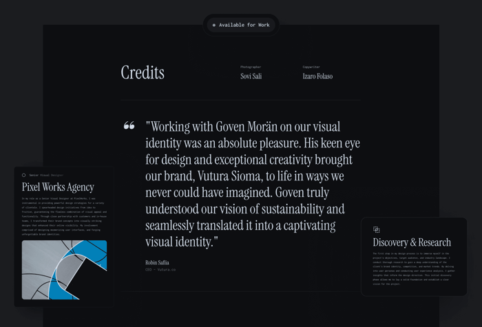 Goven — Futuristic portfolio website - Goven is a CMS-based portfolio template with immersive portfolio cards and futuristic look and feel, it's good for creatives and professionals who want to showcase their work in amazing way.
