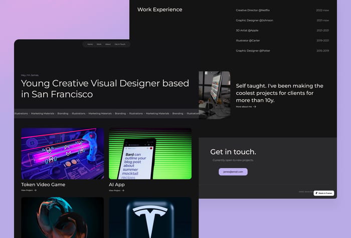 Coal — Minimalist Framer Template - Coal is a modern and minimalist Framer template for portfolios. It features captivating effects and a dark theme, making it ideal for displaying your work in an alluring and mysterious way.