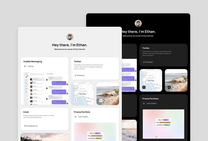 Persona — Personal Template - Persona is the perfect Framer template for crafting your own unique corner of the internet. With its sleek and modern grid layout, this template provides the perfect canvas for showcasing your work in a minimalist and elegant way. Mix and match your content with ease, and bring your personal website to life.