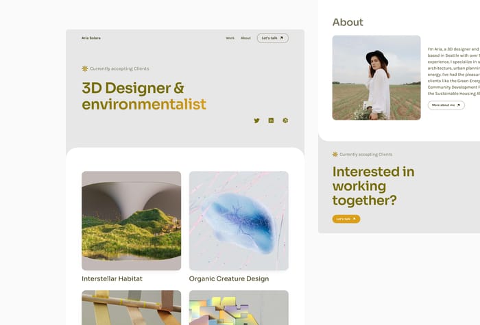 Solar — Portfolio Template - Solar is a fully responsive and customizable portfolio template made for Framer, featuring 6 essential pages, including Home, Work, Project CMS Page, About, Contact, and 404 (Not Found). Available in both light and dark themes, Solar allows you to create a comprehensive and visually appealing portfolio website that showcases your work.
